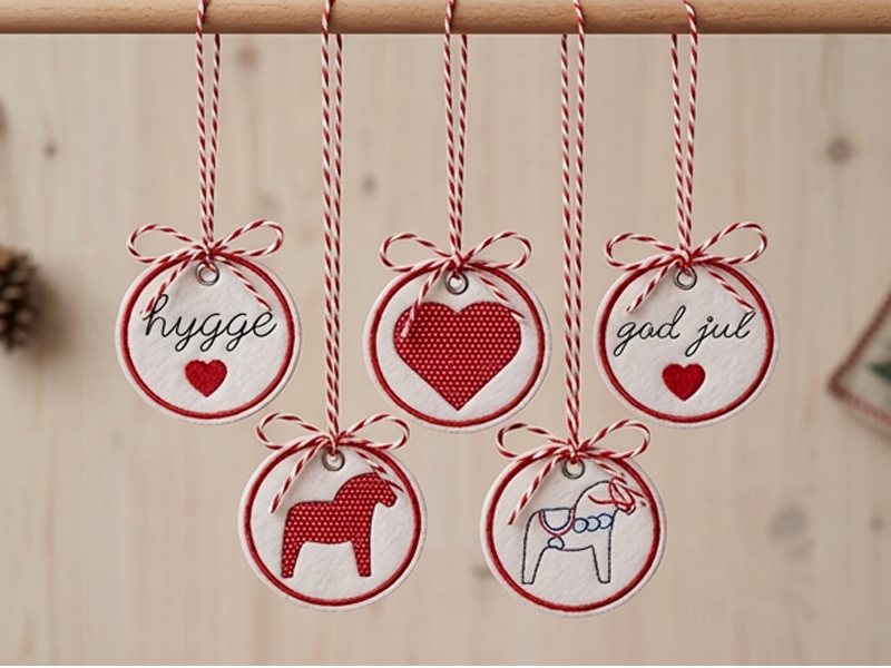 Preview: Skandinavisch weihnachtliche Anhänger - ITH-Stickdatei